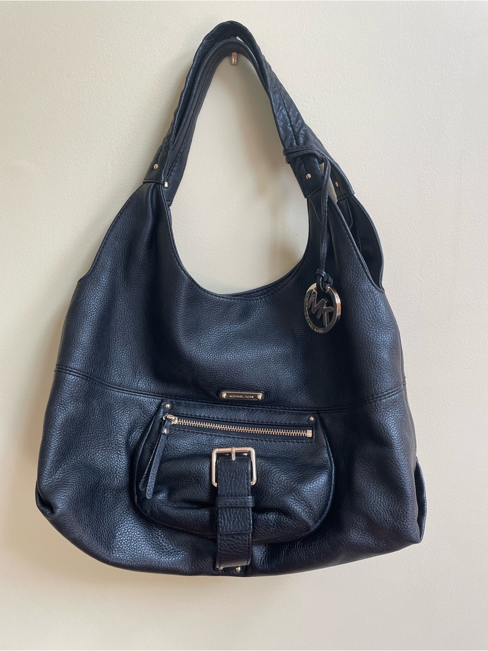 Michael Kors Austin Large Black Hobo Shoulder Bag Purse Pebbled Leather